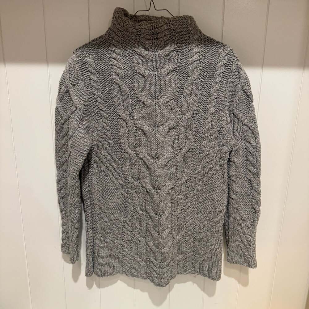 Aran Mòr 100% Merino Wool Gray Cable Knit Mock Neck Sweater Size M